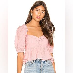 Lovers + Friends Blush Pink Peplum Puff Sleeve Top